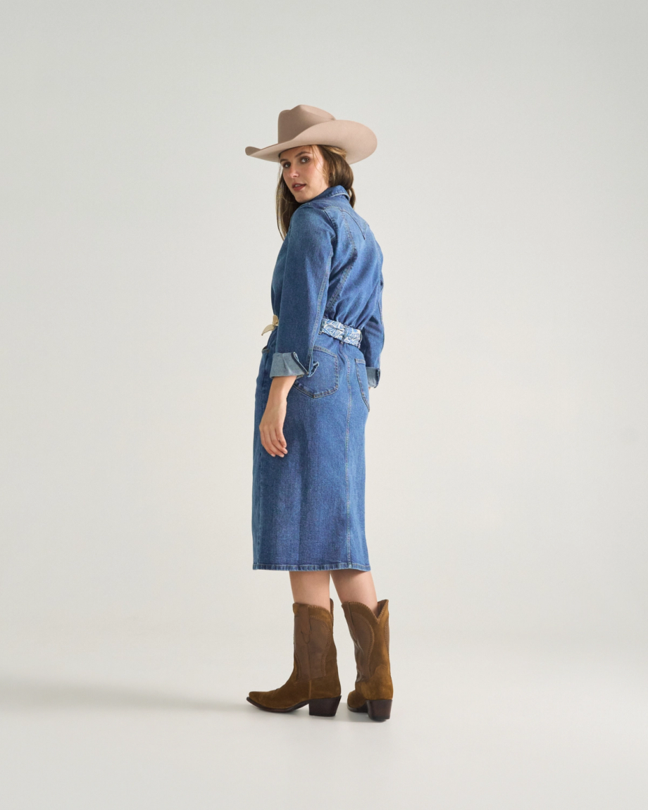 Women's Long Sleeve Denim Midi Dress - Image 2