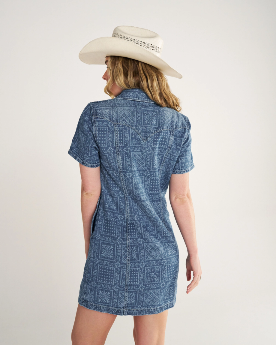 Women's Short Sleeve Mini Pearl Snap Dress - Image 2