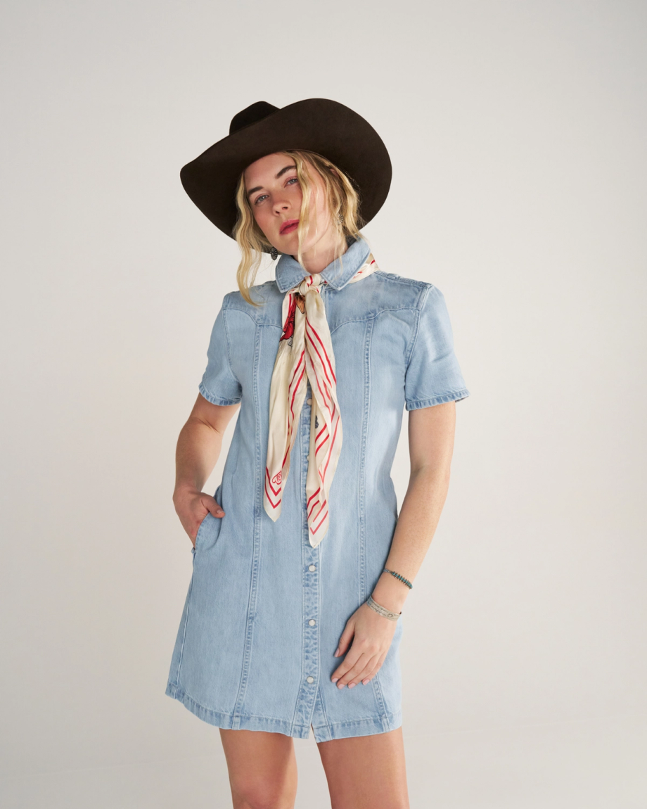 Women's Short Sleeve Mini Pearl Snap Dress - Image 13