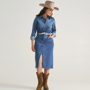 Women's Long Sleeve Denim Midi Dress