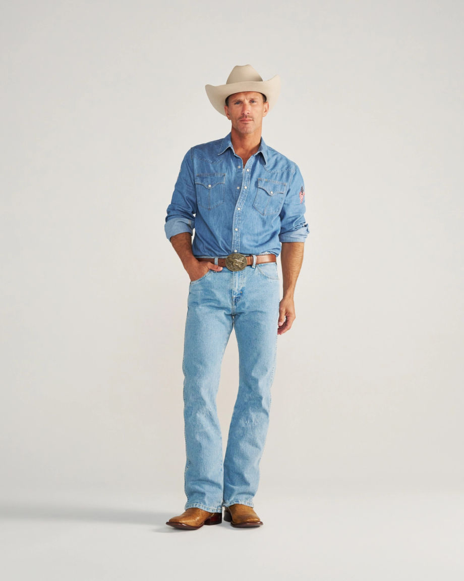 Men's Denim Long Sleeve Pearl Snap - Image 13