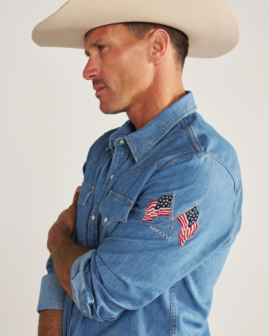 Men's Denim Long Sleeve Pearl Snap - Image 12