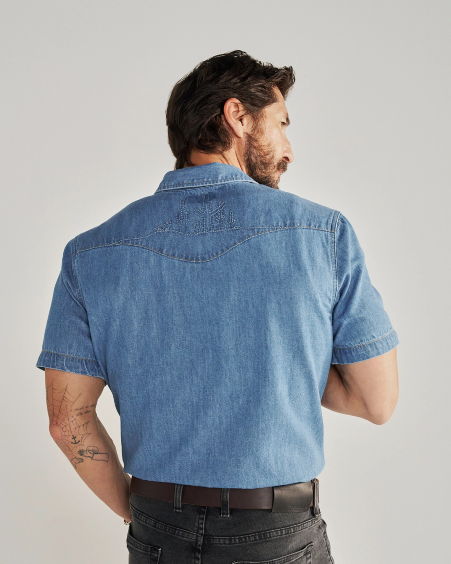 Men's Denim Short Sleeve Pearl Snap - Image 23