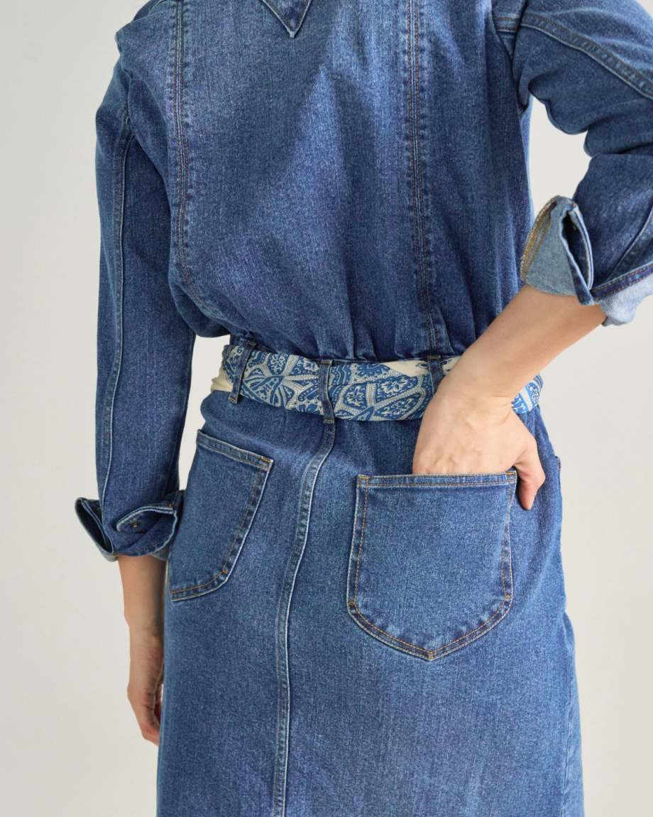 Women's Long Sleeve Denim Midi Dress - Image 4