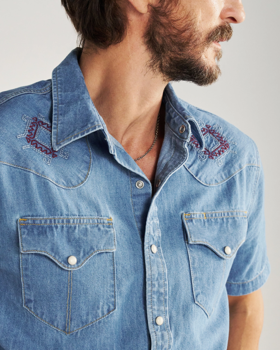 Men's Denim Short Sleeve Pearl Snap - Image 24