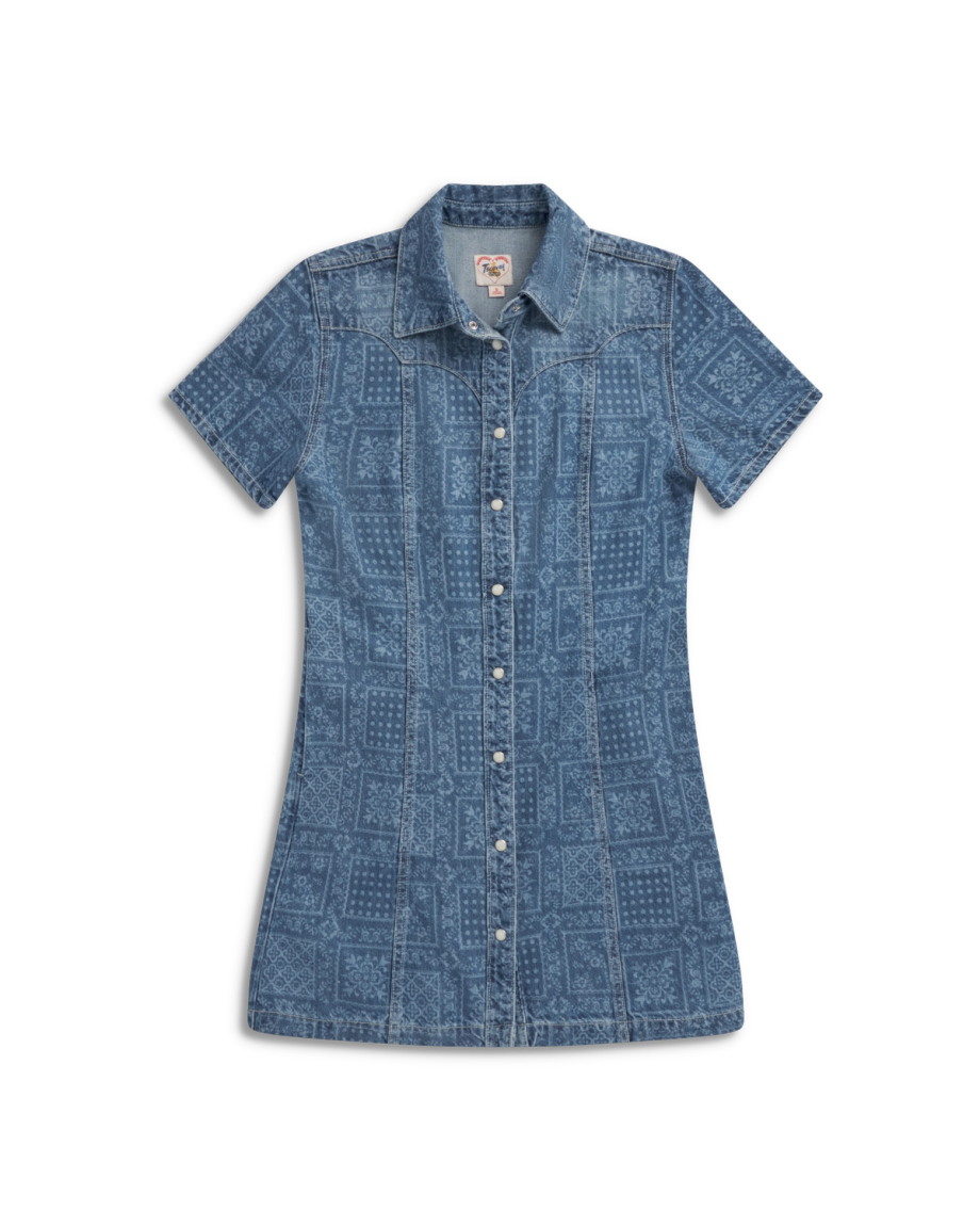 Women's Short Sleeve Mini Pearl Snap Dress - Image 9