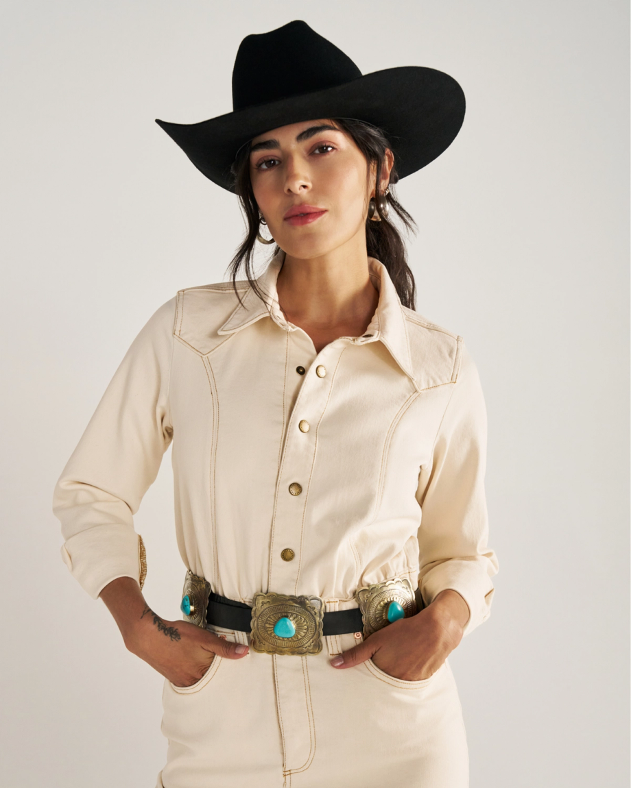 Women's Long Sleeve Natural Denim Midi Dress - Image 4