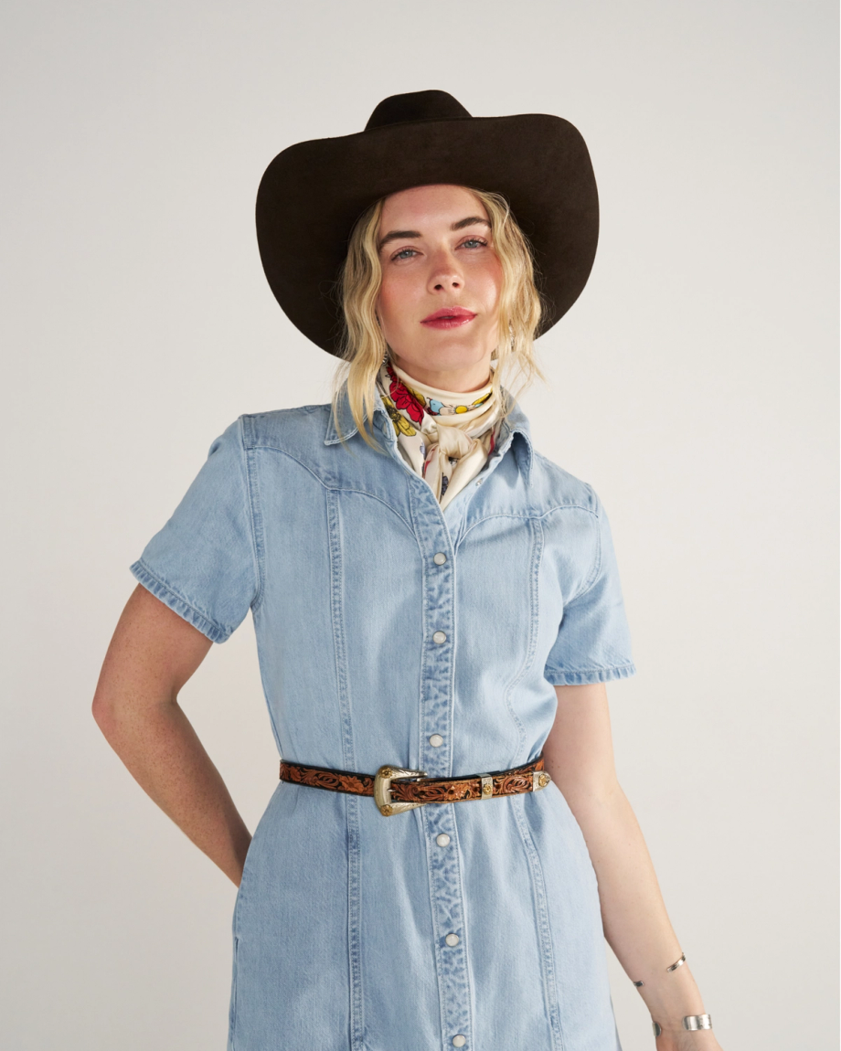 Women's Short Sleeve Mini Pearl Snap Dress - Image 12