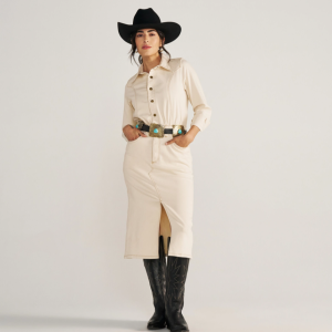 Women's Long Sleeve Natural Denim Midi Dress