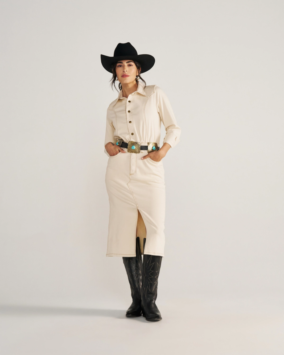 Women's Long Sleeve Natural Denim Midi Dress