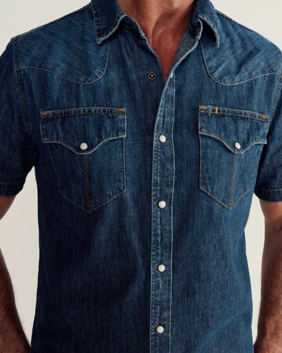 Men's Denim Short Sleeve Pearl Snap - Image 32