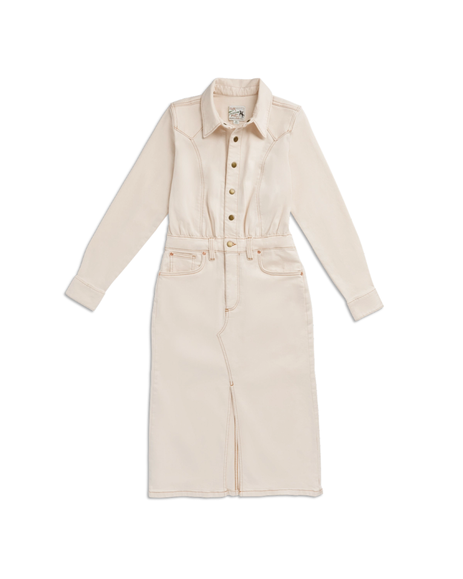 Women's Long Sleeve Natural Denim Midi Dress - Image 9