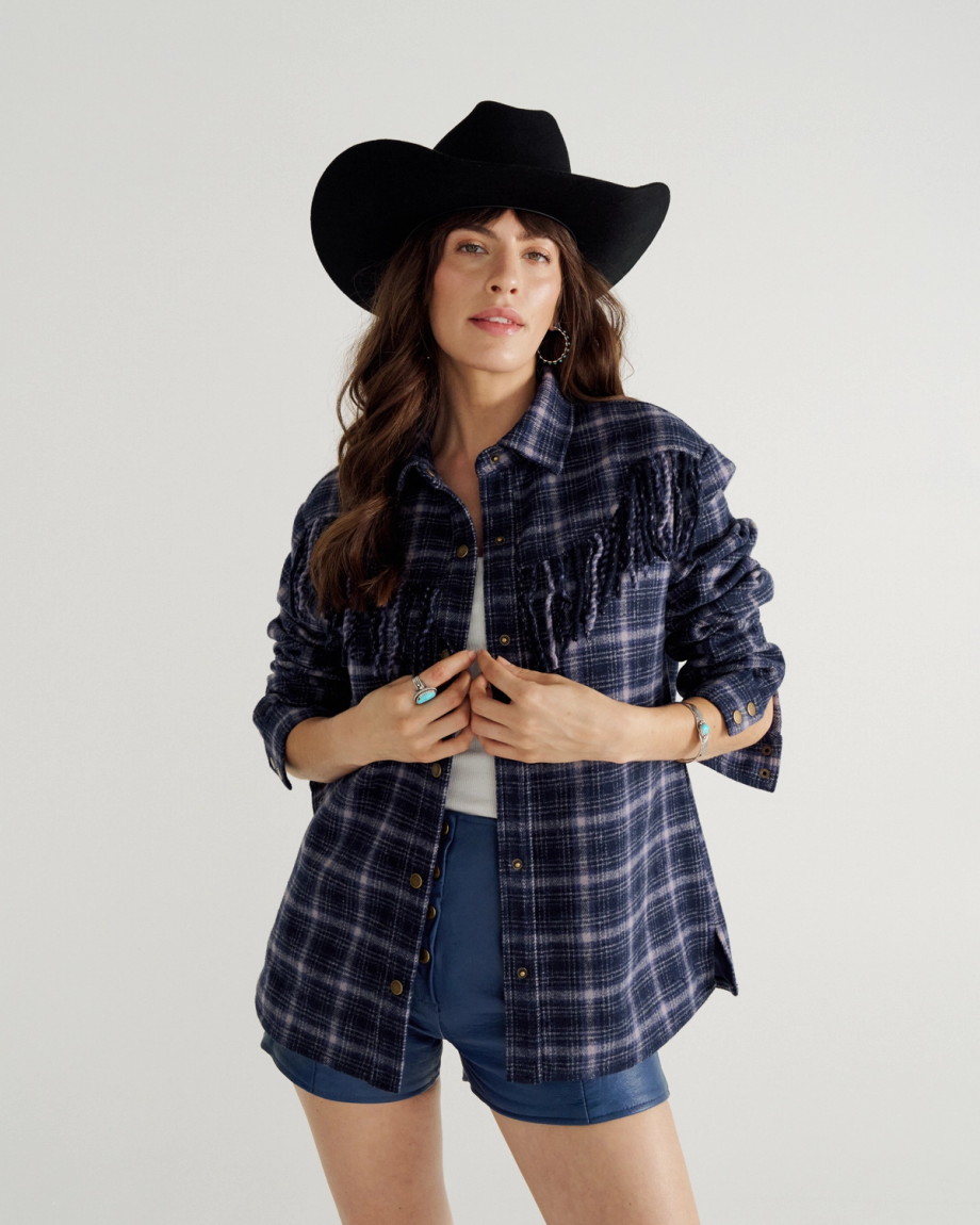 Women's Plaid Fringe Shacket - Image 11