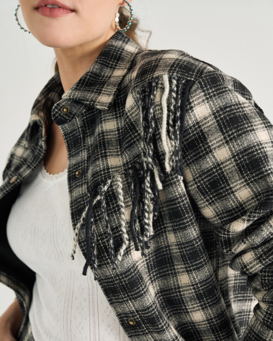 Women's Plaid Fringe Shacket - Image 4