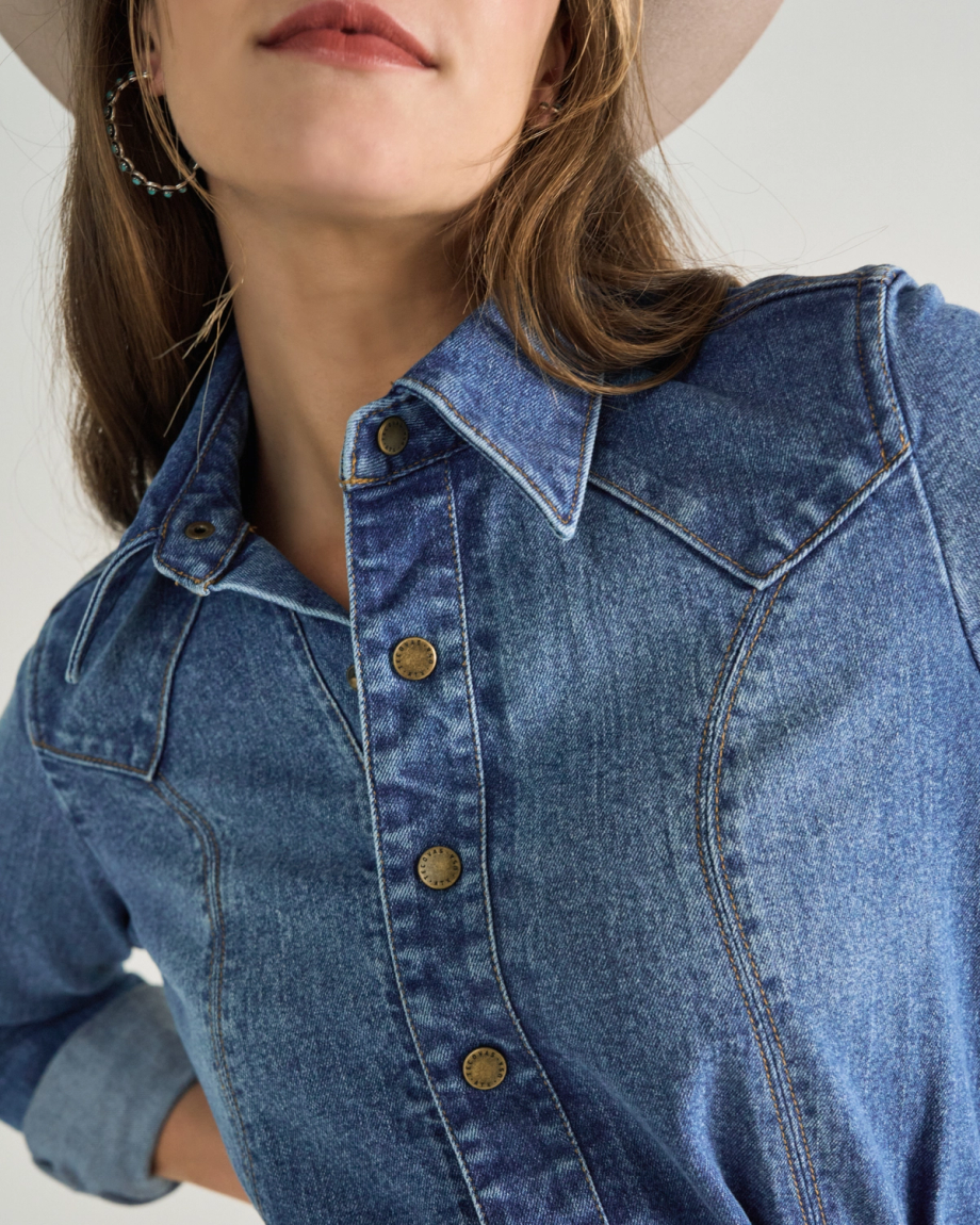 Women's Long Sleeve Denim Midi Dress - Image 5