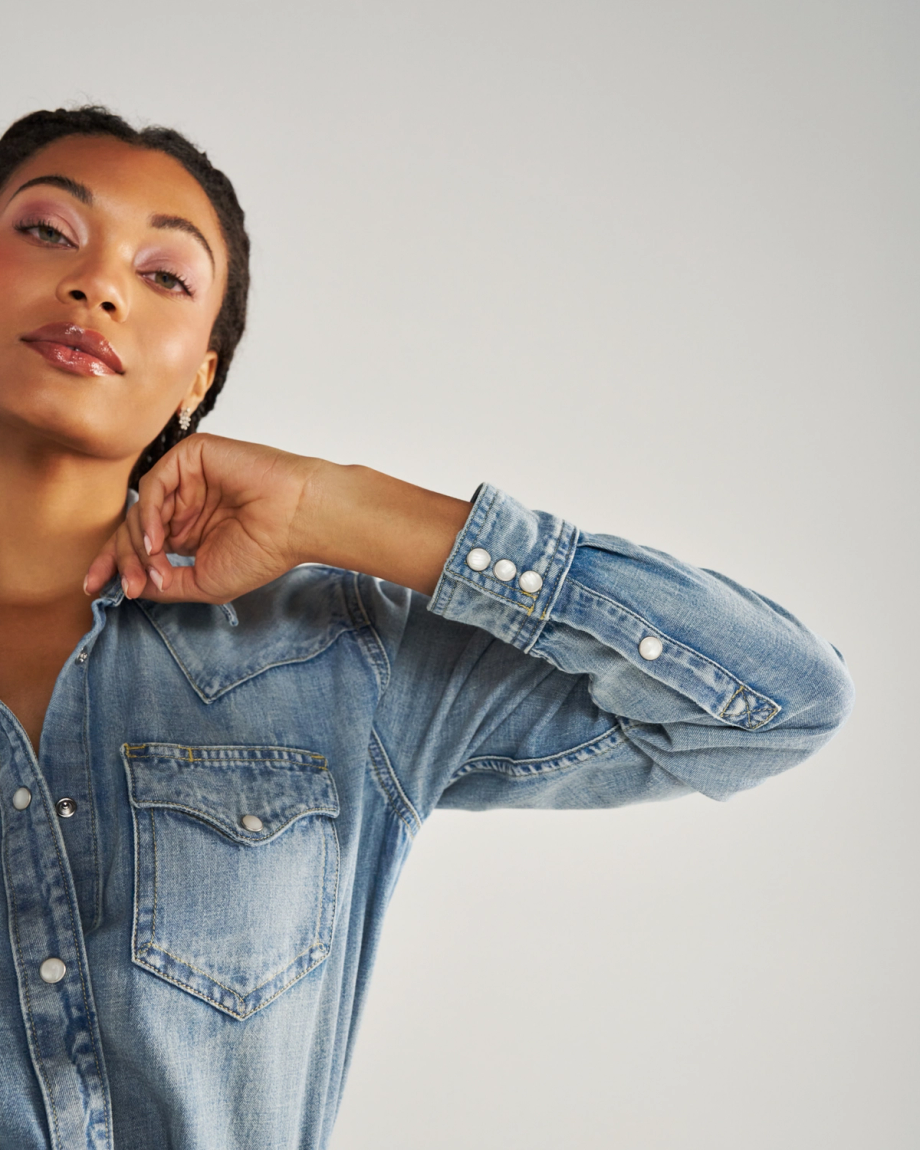 Women's Denim Pearl Snap - Image 4
